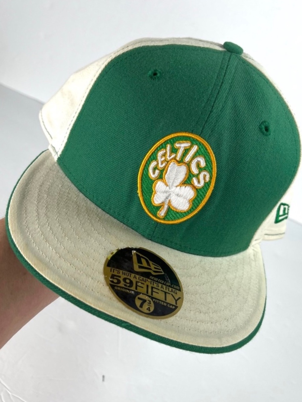 New Era 59FIFTY Vintage Tri-tone Boston Celtics Fitted Wool Cap sz 7 3/4 61.5cm